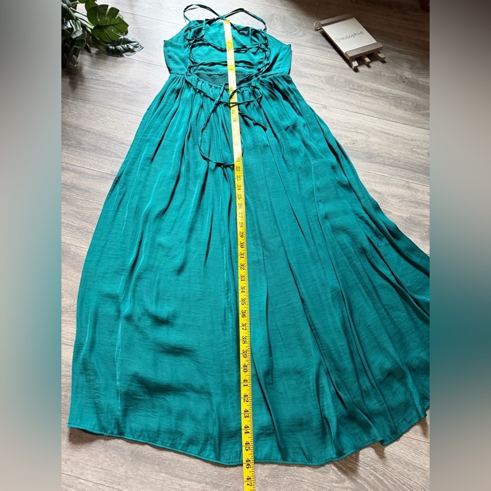 Urban Outfitters Morning Light Strappy Pleated Midi Dress Teal Green Satin Sz M - Picture 15 of 15